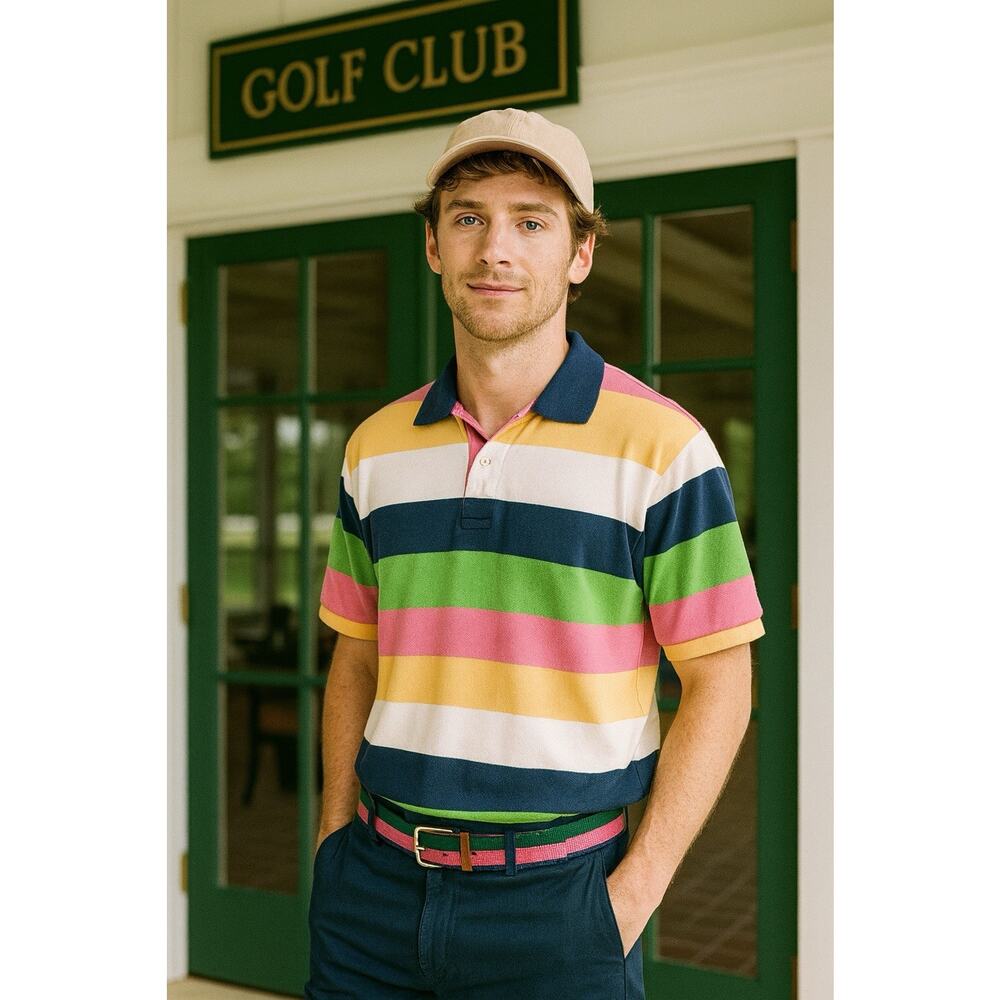 Daniel Cremieux Vintage Mens Polo Striped Color Block Y2K Logo Sz XL Preppy